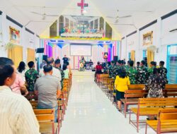Tempuh 34 Km ke Kota, Satgas TMMD Umat Nasrani Ibadah Bareng di Gereja GKIN
